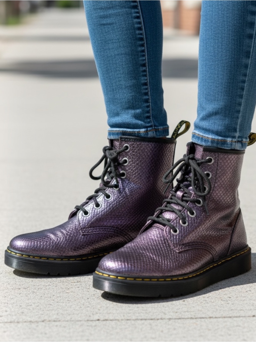 Dr. Martens Purple Snakeskin Embossed Leather Combat Boots